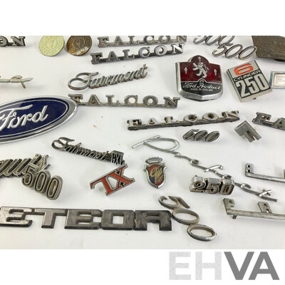 Collection of Ford Badges Including Prefect, Cortina, Fairlane XA, XD and More