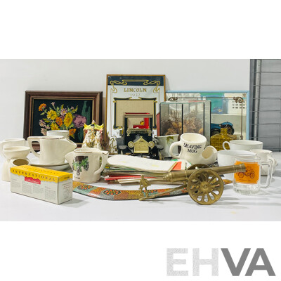 Very Large Collection Decorator Items Including Ceramic Statues, Painted Boomerang, Native Flower Display and More
