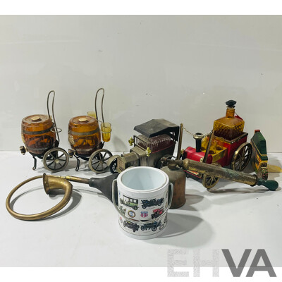 Collection of Vintage Decorative Items Including Several Novelty Liquor Decanters