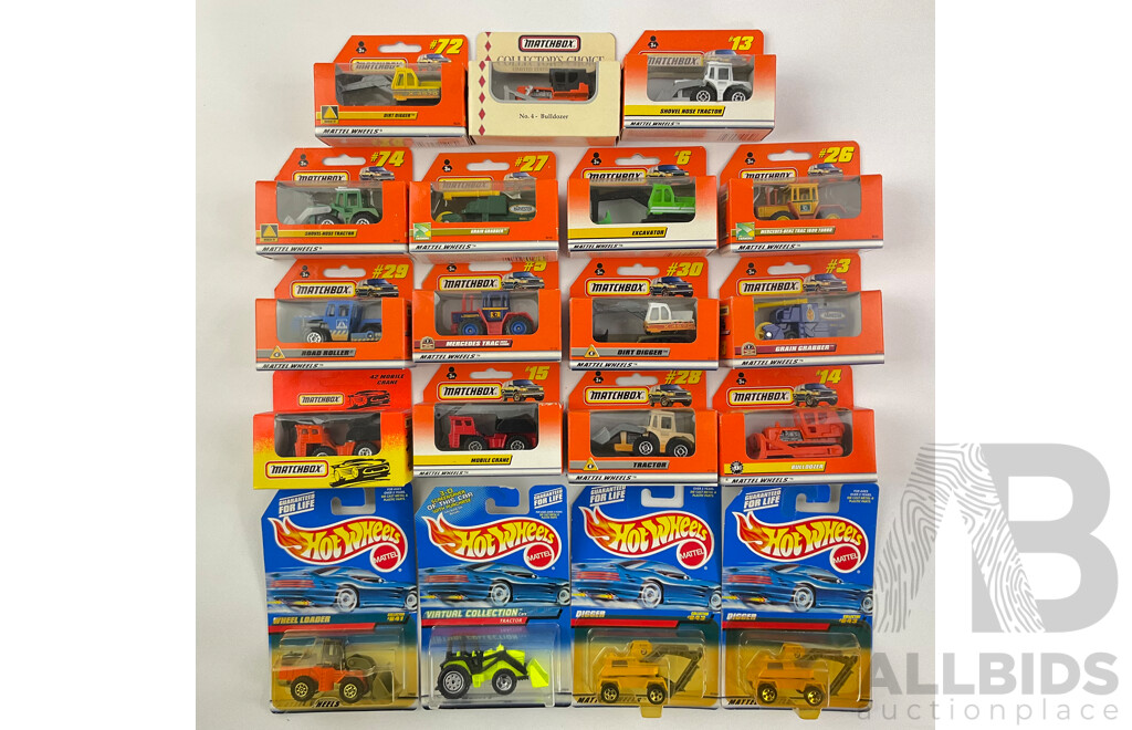 Collection of Boxed Hot Wheels and Matchbox Construction, Farming and Mining Vehicles