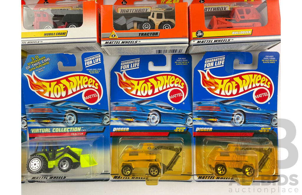 Collection of Boxed Hot Wheels and Matchbox Construction, Farming and Mining Vehicles