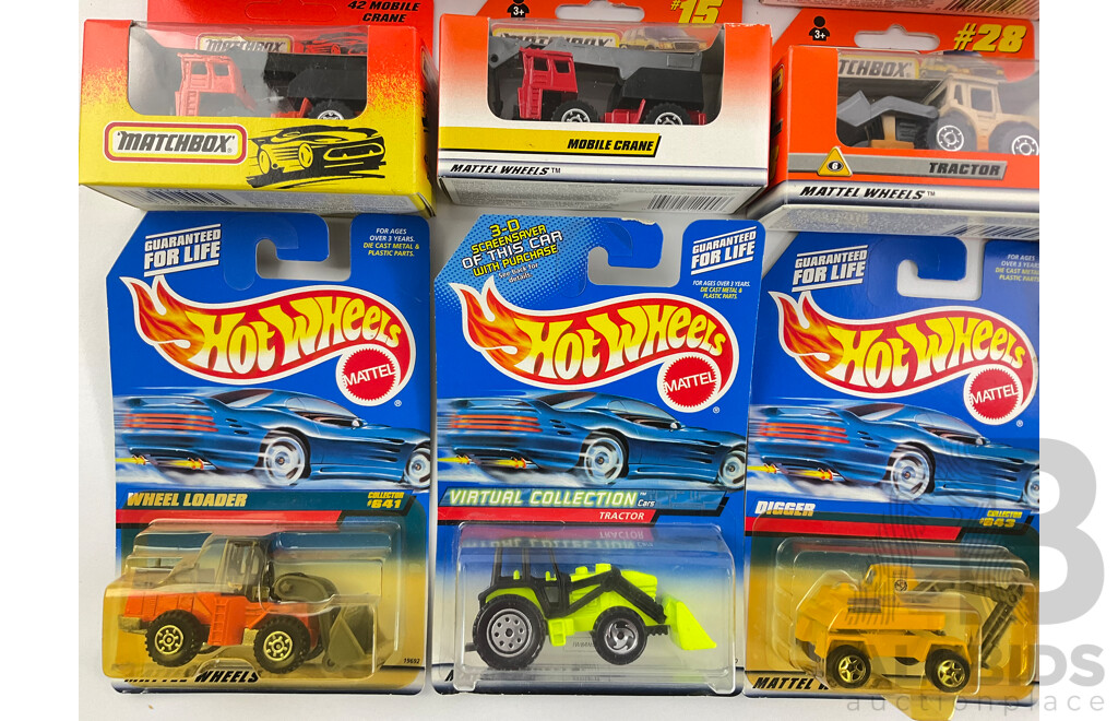 Collection of Boxed Hot Wheels and Matchbox Construction, Farming and Mining Vehicles