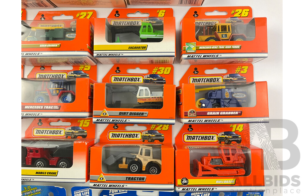 Collection of Boxed Hot Wheels and Matchbox Construction, Farming and Mining Vehicles