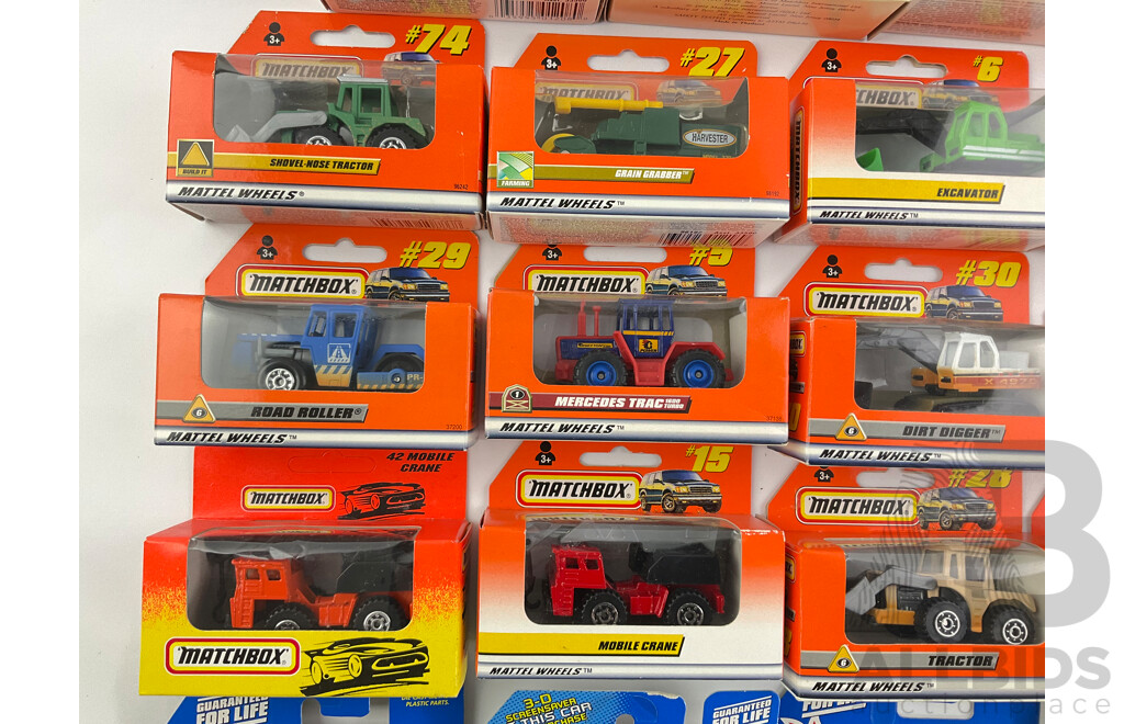 Collection of Boxed Hot Wheels and Matchbox Construction, Farming and Mining Vehicles