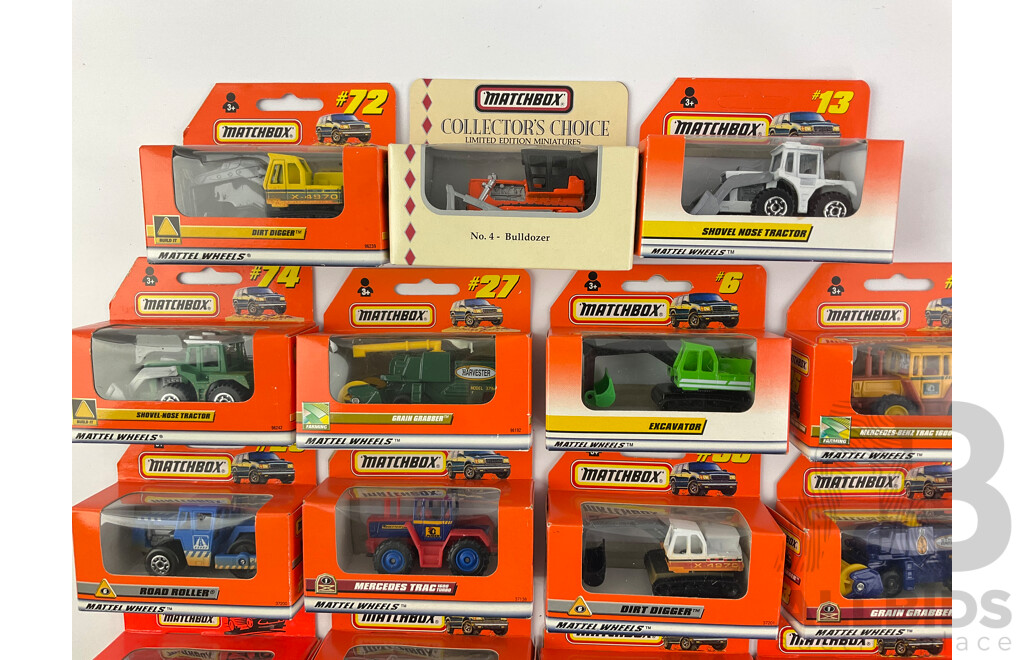 Collection of Boxed Hot Wheels and Matchbox Construction, Farming and Mining Vehicles