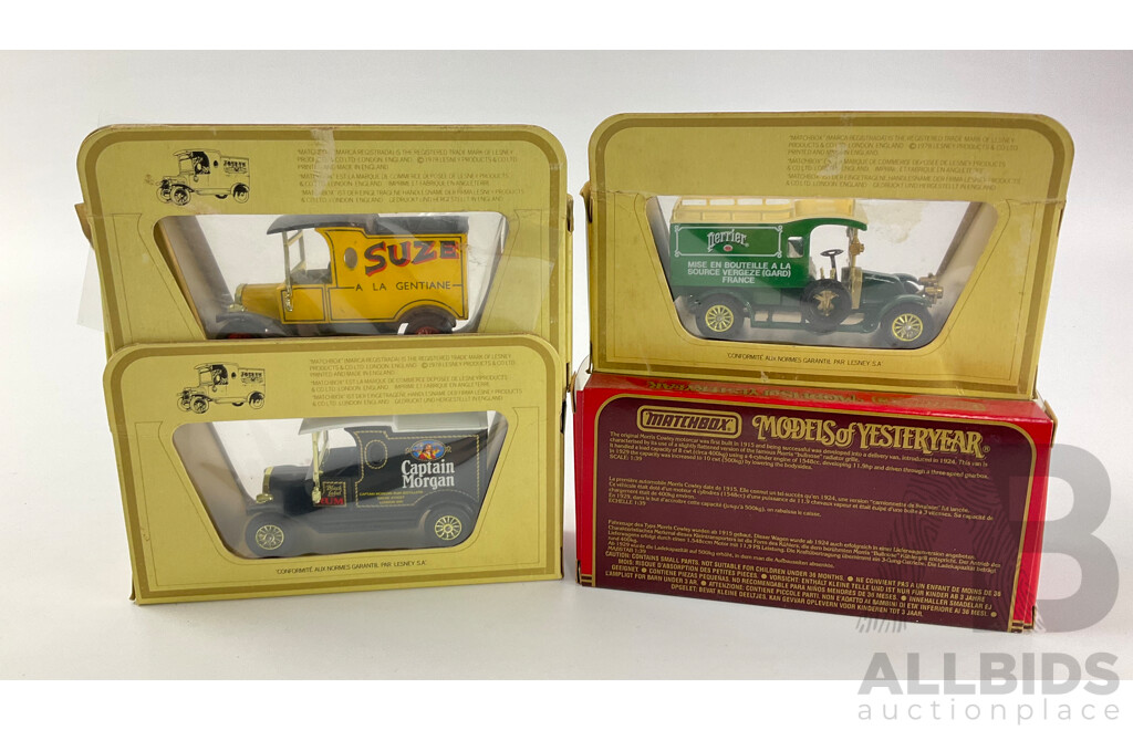 Four Boxed Matchbox Models of Yesteryear Including 1912 Model T, 1910 Renault Type AG, Y-19 Morris Cowley Van