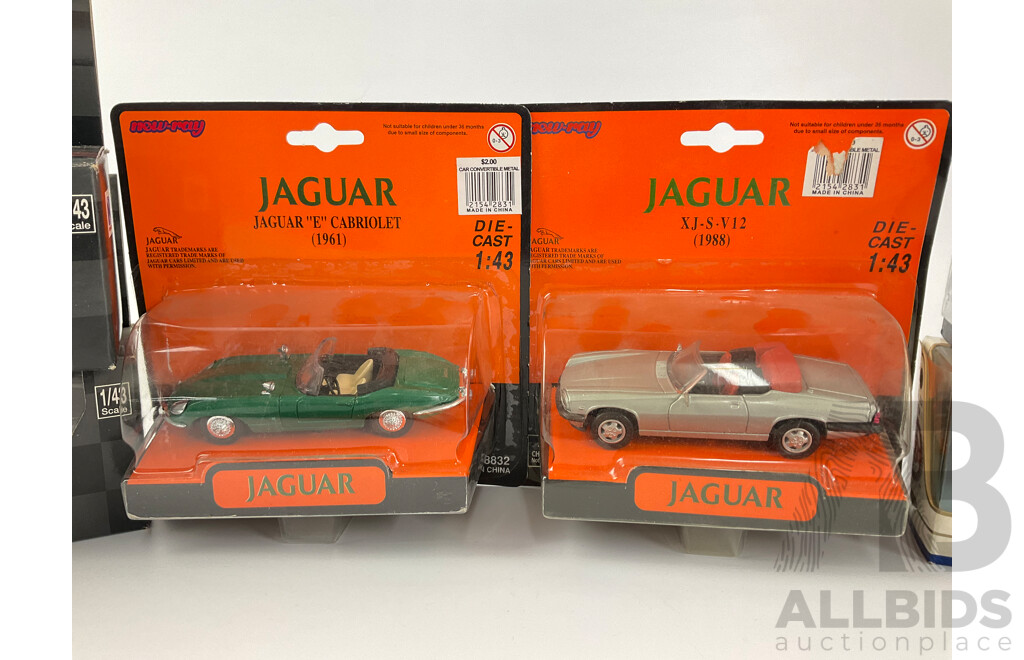 Collection of Diecast Newray and Dinky 1:43 Scale Jaguars Including E Type, XJS V12, SS 100