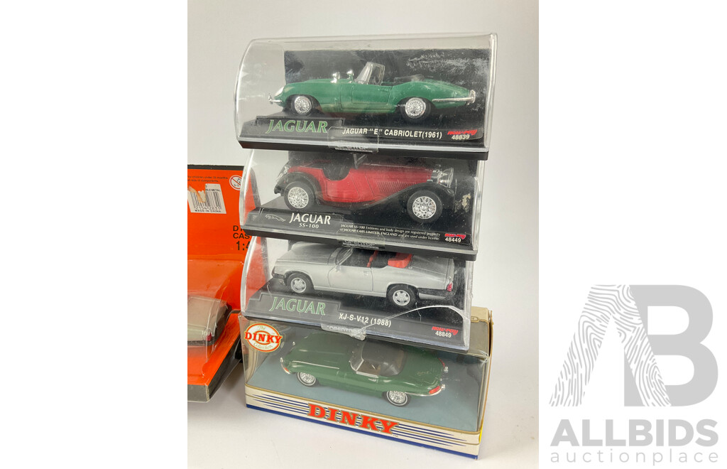 Collection of Diecast Newray and Dinky 1:43 Scale Jaguars Including E Type, XJS V12, SS 100