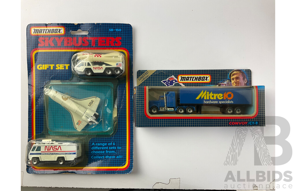 Collection of Boxed 1980's Matchbox Cars, Truck and Skybusters Gift Set