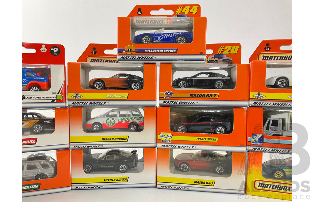 Collection of Boxed 1990's Matchbox Cars, Trucks and Emergancy Vehicles