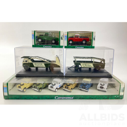 Diecast Cararama 1:72 Scale Land Rover Series III Utilities with Transport Truck and Trailer