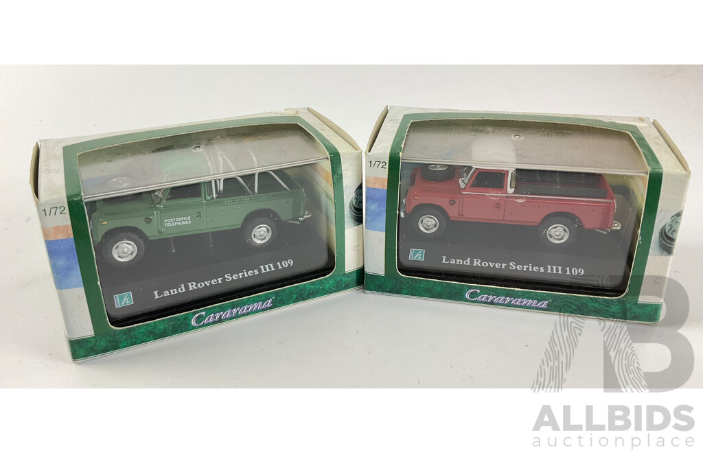 Diecast Cararama 1:72 Scale Land Rover Series III Utilities with Transport Truck and Trailer