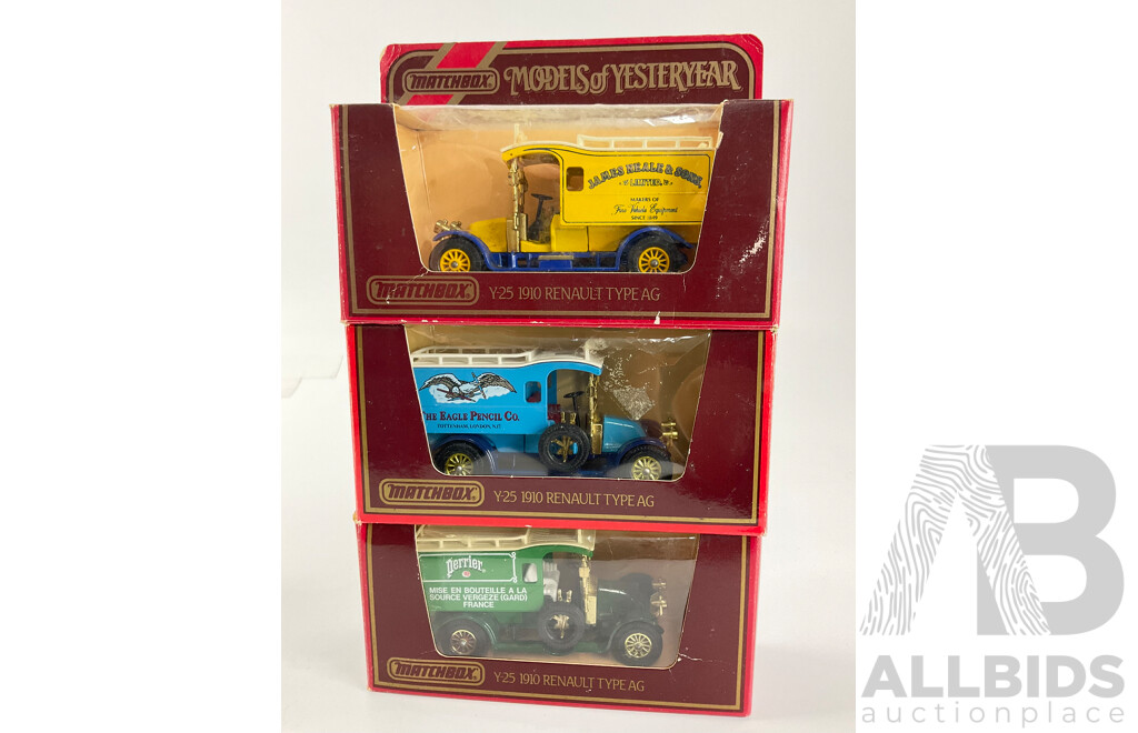 Six Boxed Matchbox Models of Yesteryear Vintage Company Trucks and Ambulance Including Renault and Crossley