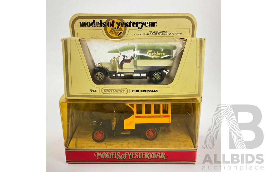 Five Boxed Matchbox Models of Yesteryear Classic Vehicles Including 1910 Renault Bus, 1912 Rolls Royce, Walker Electric Van, 1918 Crossley