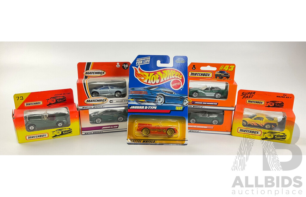 Matchbox and Hotwheels Jaguars Including D Type, XJ 220, XK8 Roadster and Convertible, XK 120 and Mazda RX7