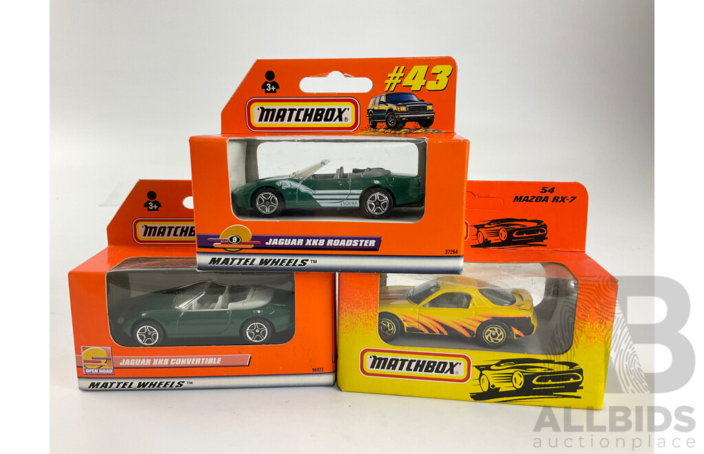 Matchbox and Hotwheels Jaguars Including D Type, XJ 220, XK8 Roadster and Convertible, XK 120 and Mazda RX7