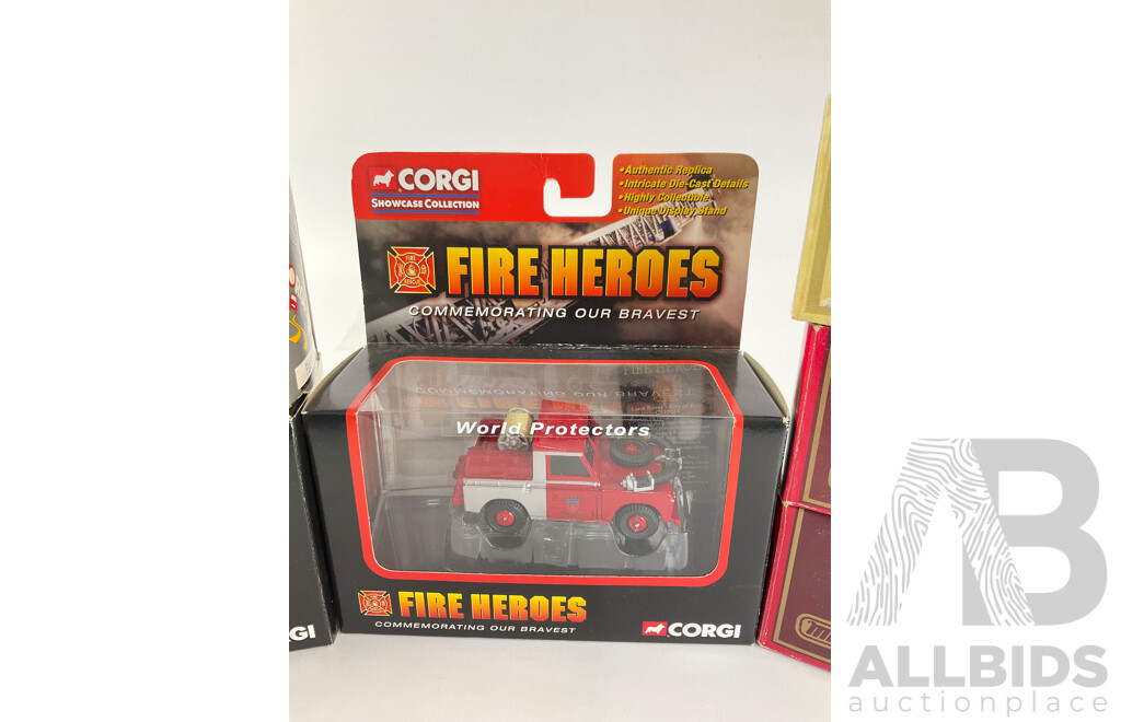 Collection of Corgi and Matchbox Models of Yesteryear Fire Fighting Vehicles Including 1920 Rolls Royce, Ford Model T and Land Rover