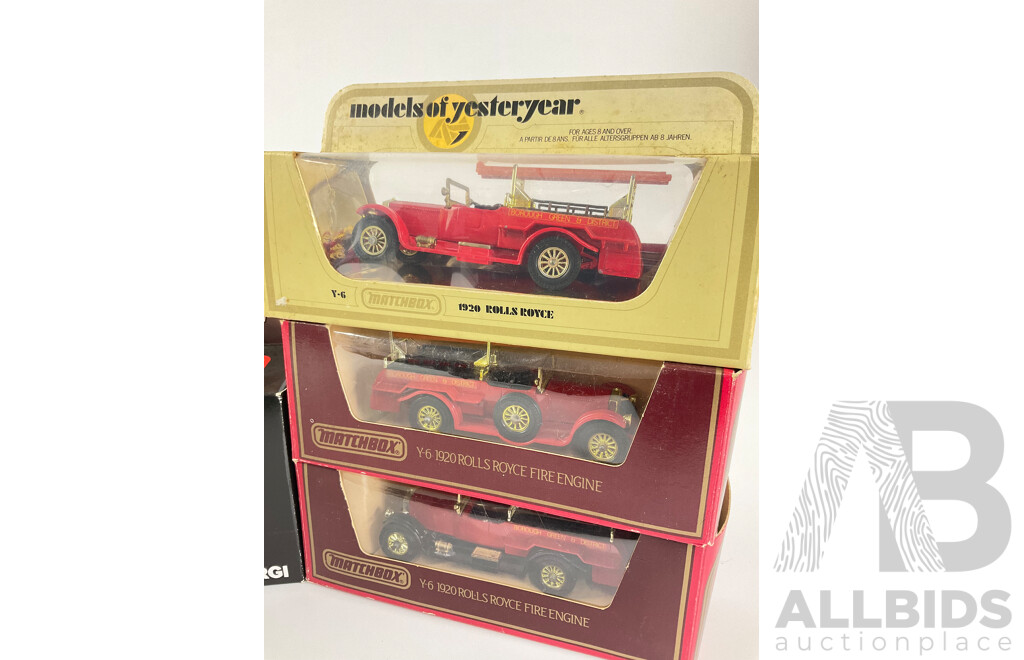 Collection of Corgi and Matchbox Models of Yesteryear Fire Fighting Vehicles Including 1920 Rolls Royce, Ford Model T and Land Rover