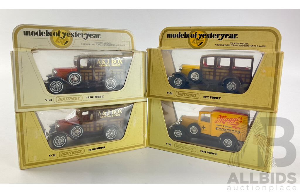 Four Matchbox Models of Yesteryear Models Including 1930 Ford  A, 1927 Ford a