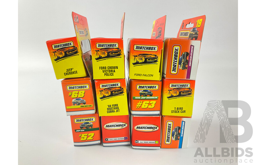 Collection of 1990's Matchbox Vehicles Including 1970 Boss Mustang, Ford Falcon, Jeep 4X4 and More