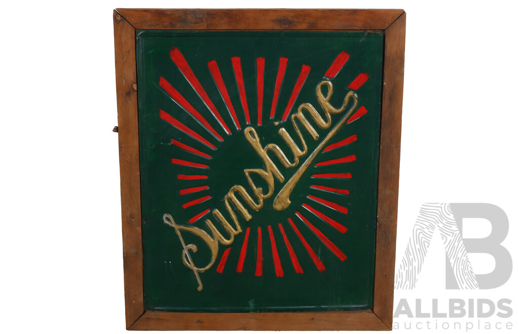 Vintage Pressed Tin Mounted Sunshine Hand Painted Sign