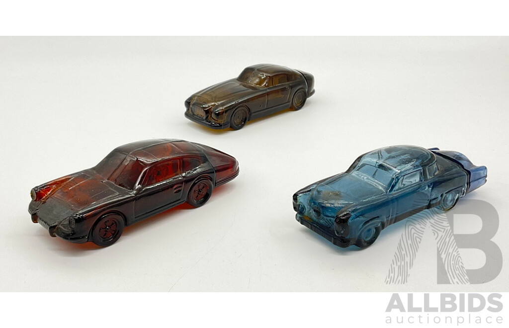 Three Vintage Avon Glass After Shave Cars Including Porsche, Ferrari and Studebaker