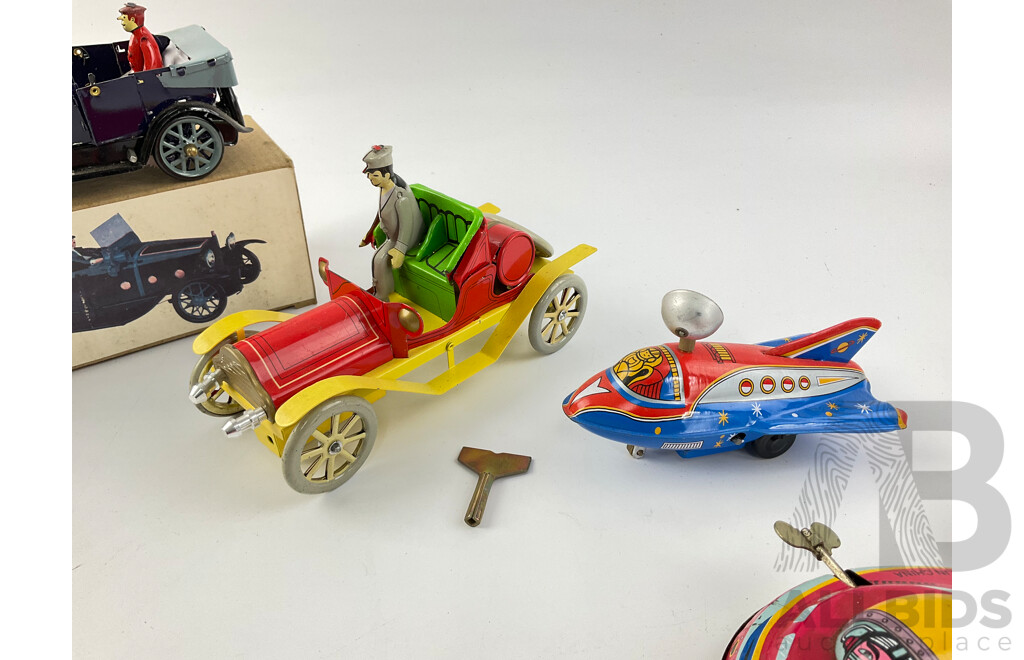 Collection of Vintage Pressed Steel Clock Work Animals and Vehicles, Some with Original Boxes