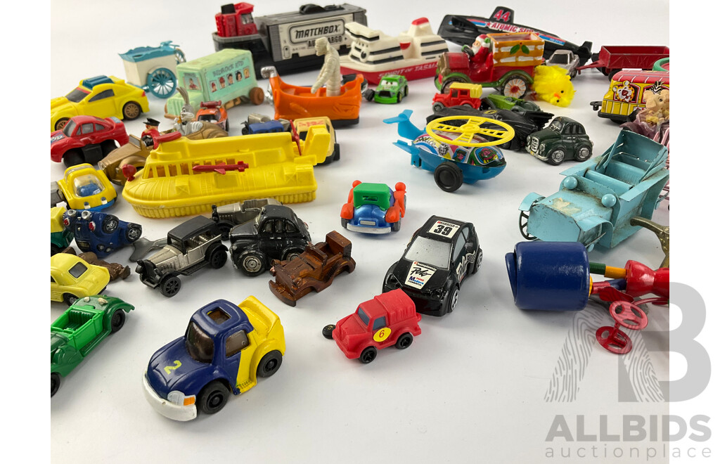 Collection of Diecast and Plastic Vehicles Including Matchbox Auto Cargo, Spirit of Tasmania, Cars, Trucks, Hovercrafts and More