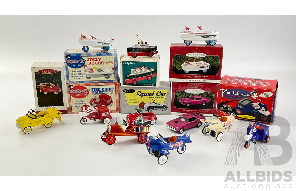 Collection of Diecast King K Pedal Cars and Hallmark Keepsakes