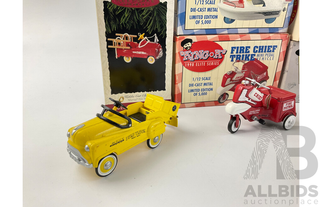 Collection of Diecast King K Pedal Cars and Hallmark Keepsakes