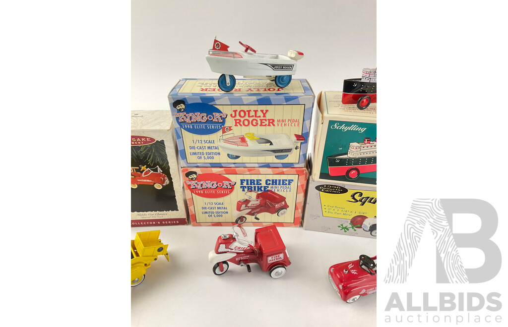 Collection of Diecast King K Pedal Cars and Hallmark Keepsakes