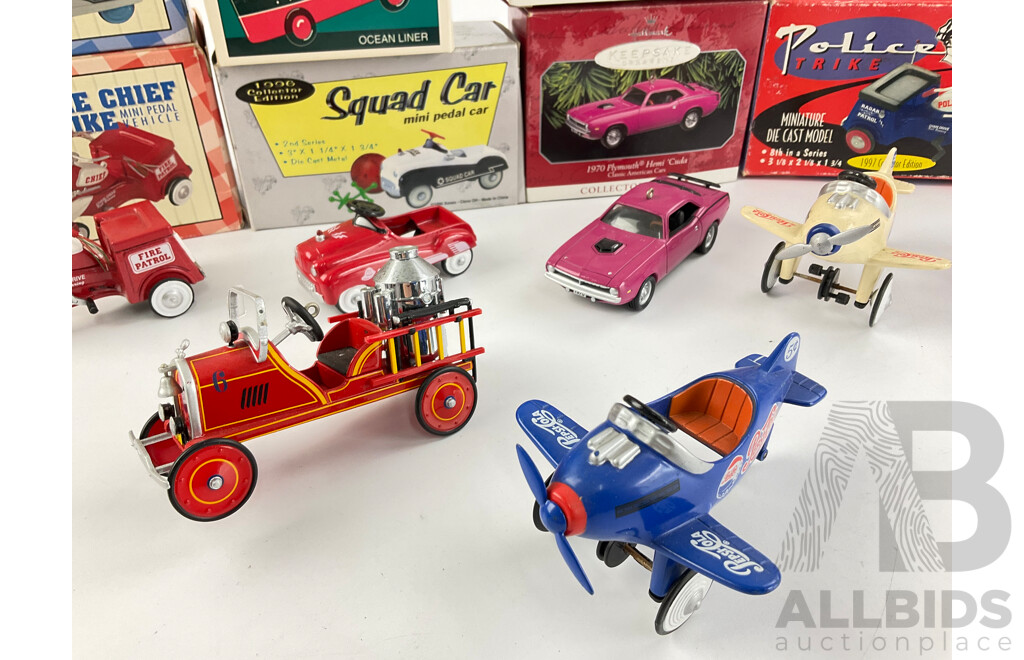 Collection of Diecast King K Pedal Cars and Hallmark Keepsakes