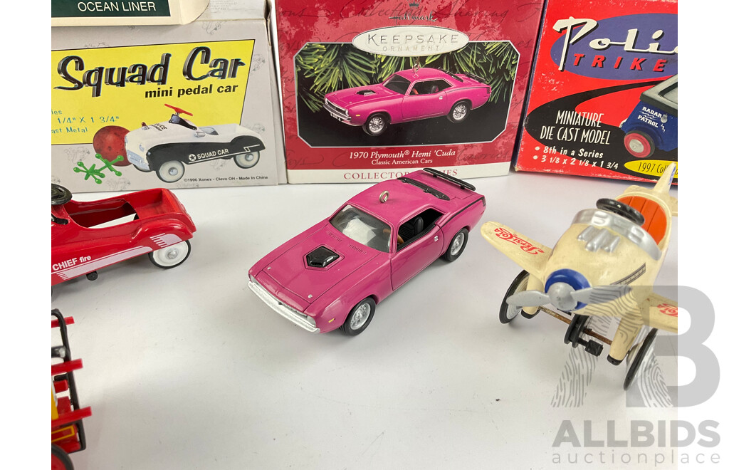 Collection of Diecast King K Pedal Cars and Hallmark Keepsakes