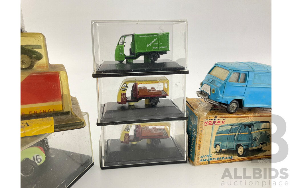 Vintage Diecast Vehicles Including Solido Cooper F2, Quartzo Cooper Climax T51, Oxford Delivery Vans, Vitesse 1981 Renault 4 Jogging, Cararama Ford Capri and Norev Renault Fourgon