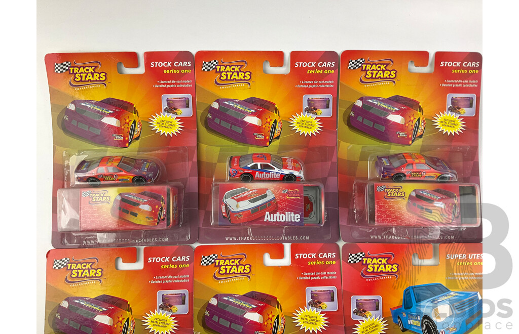 Eight Diecast Track Stars Stock Cars and Super Utes in Original Packaging