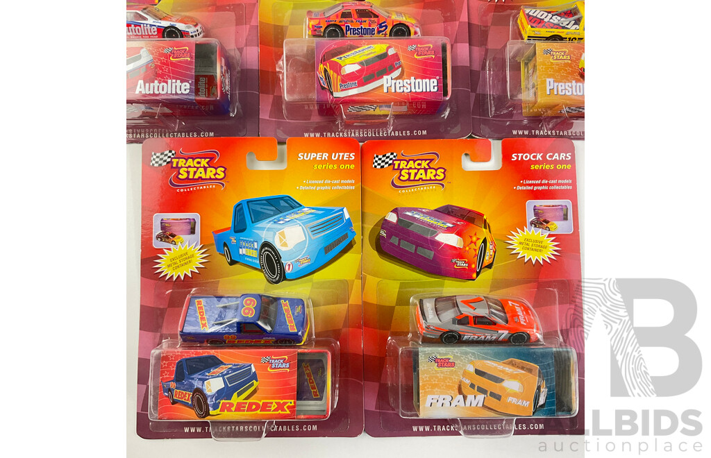 Eight Diecast Track Stars Stock Cars and Super Utes in Original Packaging