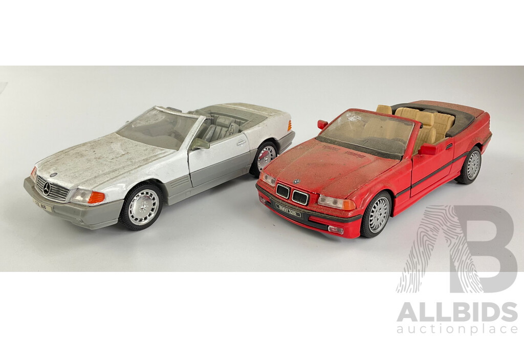 Diecast 1989 Mercedes Benz 500 SL and BMW 328I with Functional Steering