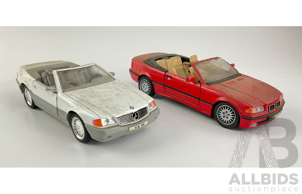 Diecast 1989 Mercedes Benz 500 SL and BMW 328I with Functional Steering