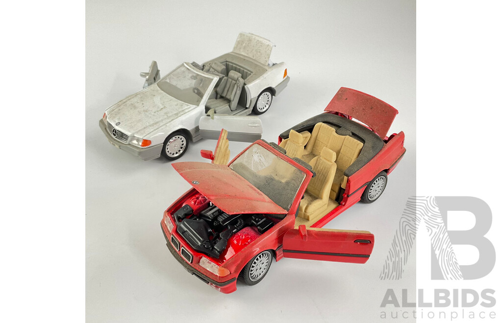 Diecast 1989 Mercedes Benz 500 SL and BMW 328I with Functional Steering