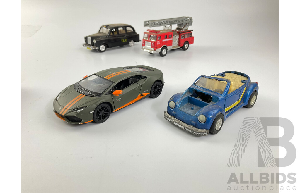 Assortment of Diecast Vehicles Including 1954 Mercury, VW, Jeep Cherokee, Lexus 300RX, UK Taxi, Lamborghini Hurricane