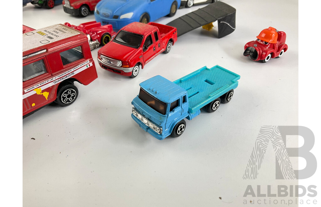 Collection of Diecast and Plastic Vehicles Including Matchbox, Burago, Maisto, Hotwheels and More