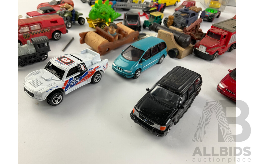 Collection of Diecast and Plastic Vehicles Including Matchbox, Burago, Maisto, Hotwheels and More