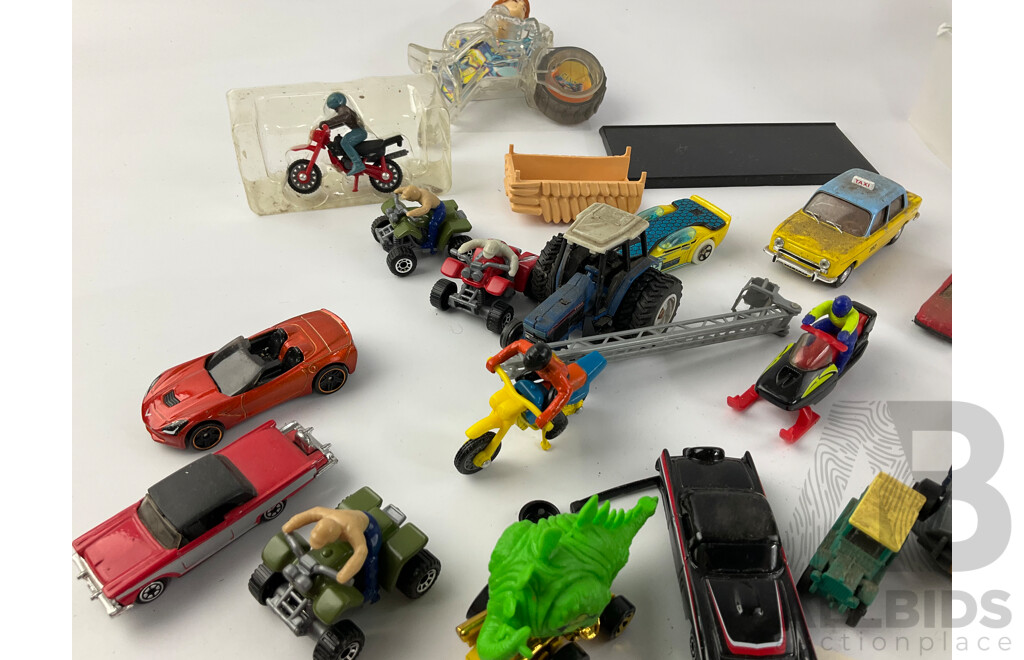 Collection of Diecast and Plastic Vehicles Including Matchbox, Burago, Maisto, Hotwheels and More