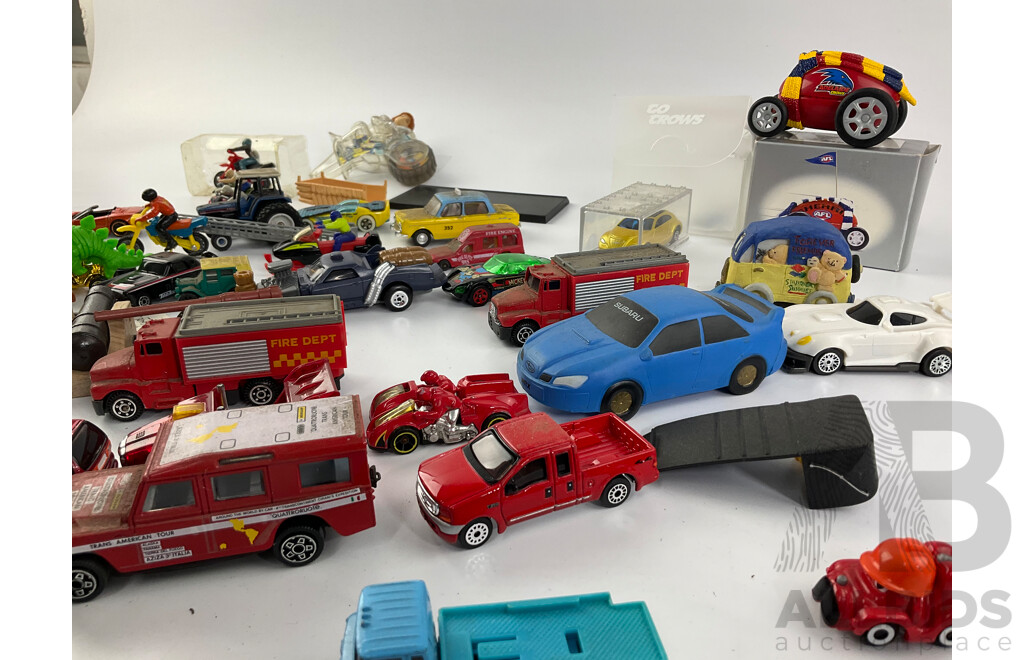 Collection of Diecast and Plastic Vehicles Including Matchbox, Burago, Maisto, Hotwheels and More