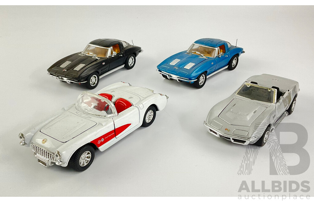 Collection of Diecast Corvettes Including 1957, 1963 Stingrays, 1969 - 1:32 Scale