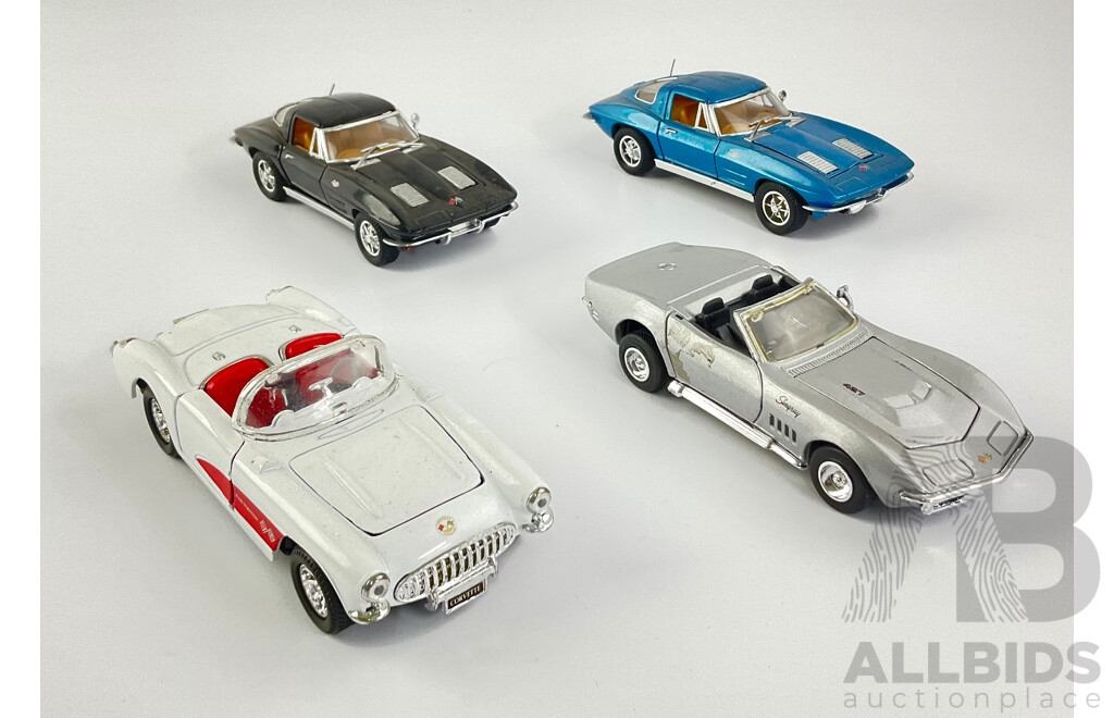 Collection of Diecast Corvettes Including 1957, 1963 Stingrays, 1969 - 1:32 Scale