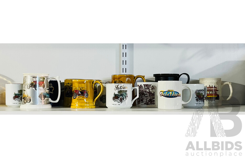 Large Collection of Interesting Automobilia and Car Themed Mugs