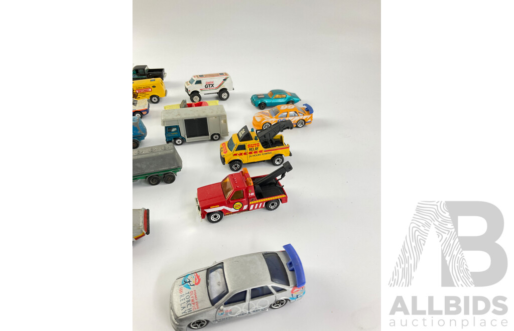 Vintage Diecast Matchbox Vehicles Including Holden Utility Tuff Trek and Commodore, Petrol Tankers, Castrol GTX 4X4 and More