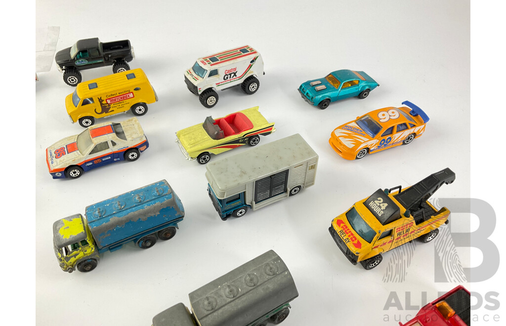 Vintage Diecast Matchbox Vehicles Including Holden Utility Tuff Trek and Commodore, Petrol Tankers, Castrol GTX 4X4 and More