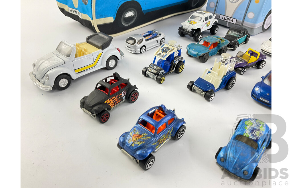 Collection of Volkswagen Items Including Diecast Vehicles, Tin Box, Bag and More